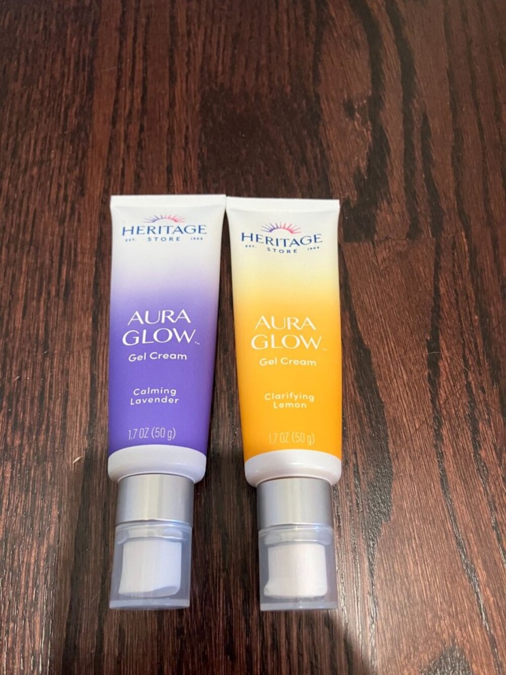 Lot of 2x Heritage Store Aura Glow Gel Cream, Calming Lavender/Clarifying Lemon